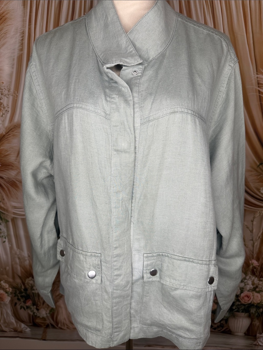 Christian Siriano Light Sage Utility Jacket with Snap Pockets